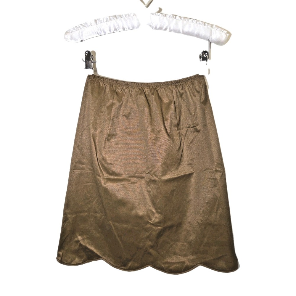 VTG 1960s Vanity Fair Bronze Tricot Nylon‎ Back Zip Scallop Half Slip Skirt Sz S